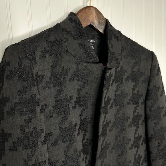 Louben Houndstooth Jacket Sz 16 Black Wool Blend Open Front Old Money Career - Picture 2 of 13